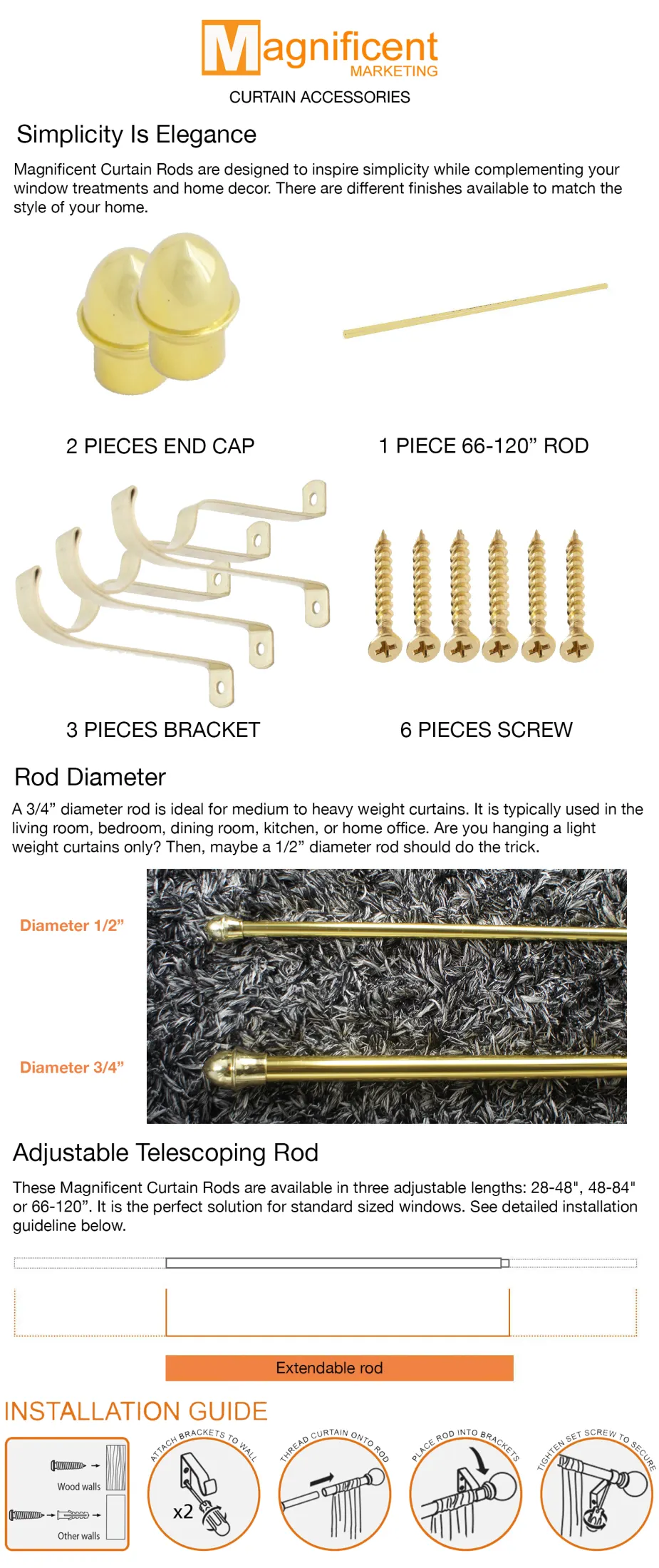 Curtain Cafe Rod Kurtina Rod Diameter 3 4 19mm Adjustable Extendable 66 1 Brass Plated With 1 Pair Of Tie Back Hook Holdbacks Wall Hooks Lazada Ph