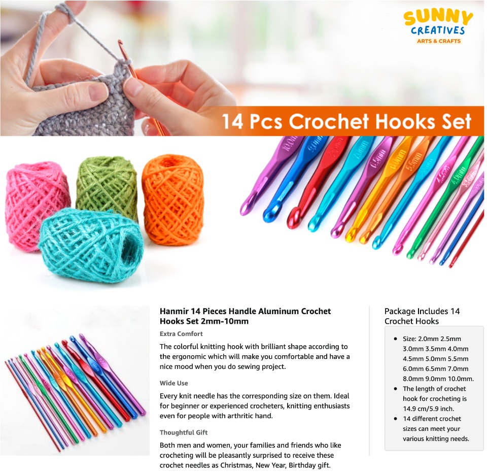 Hanmir Crochet Hooks Set Aluminum Handle Knitting Needles for Arthritic Hands Crochet Needles for Yarn Craft Nice Gift for Women