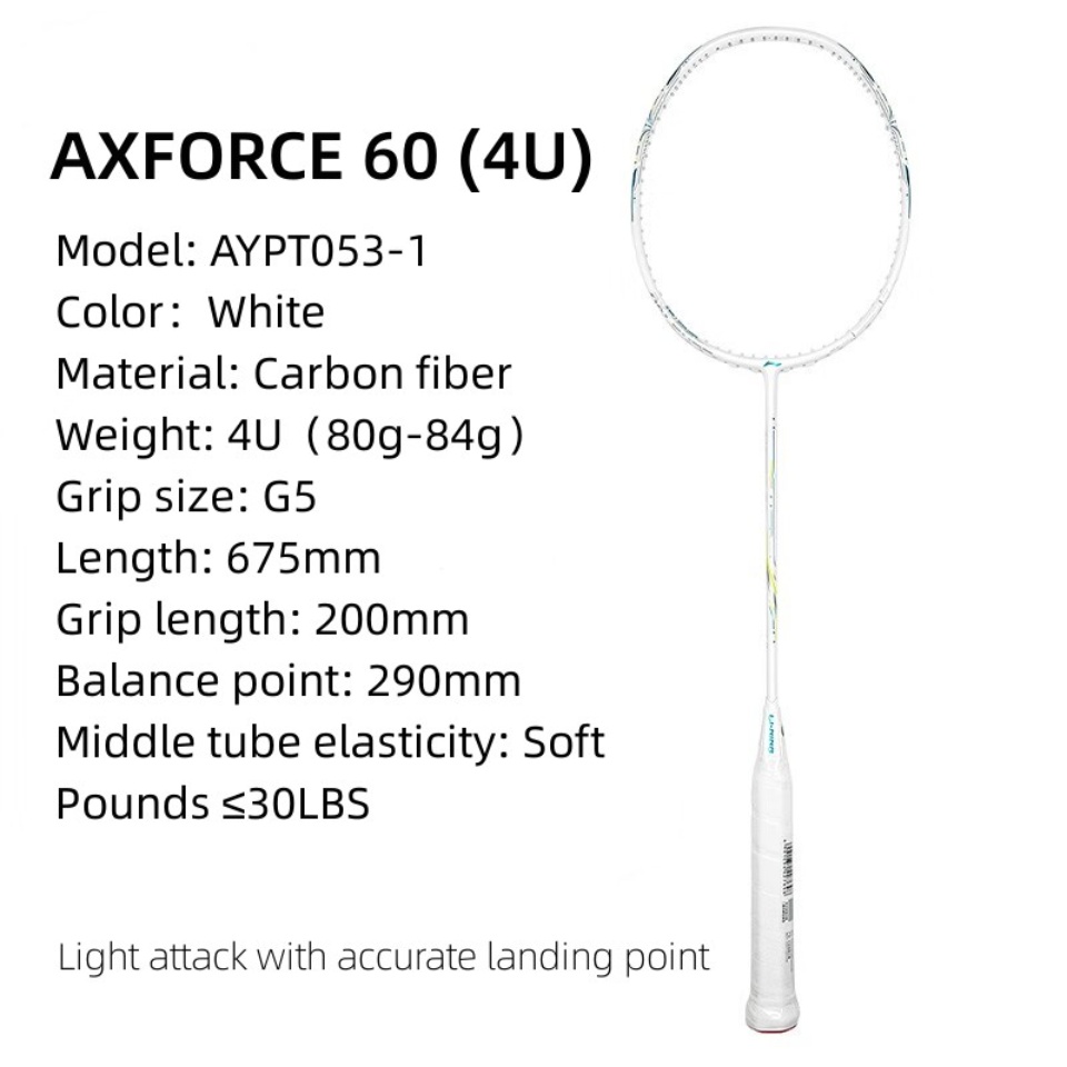 Li Ning AXFORCE 60 (4U/5U) White Women super light Badminton