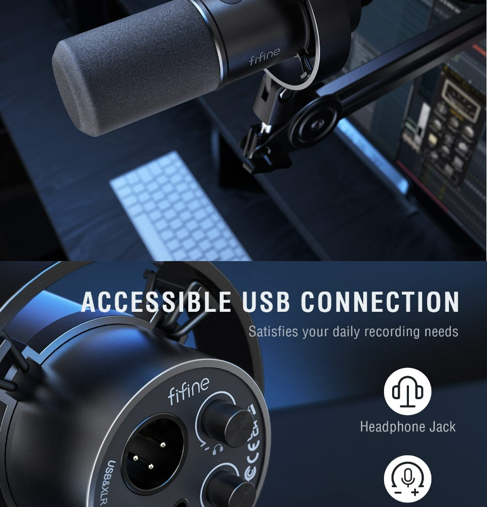 FIFINE K688 USB/XLR Dynamic Mic With Shock Mount,