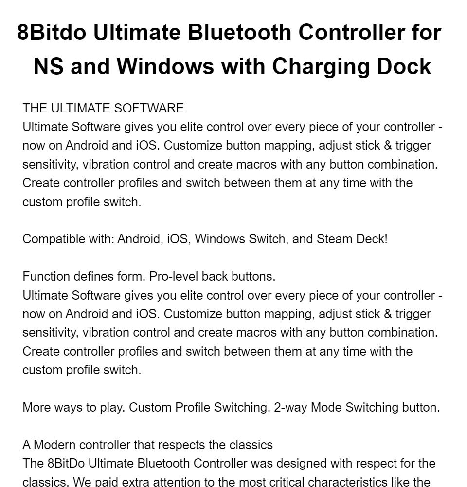 8Bitdo Ultimate Bluetooth Controller for NS and Windows with Charging —  GAMELINE