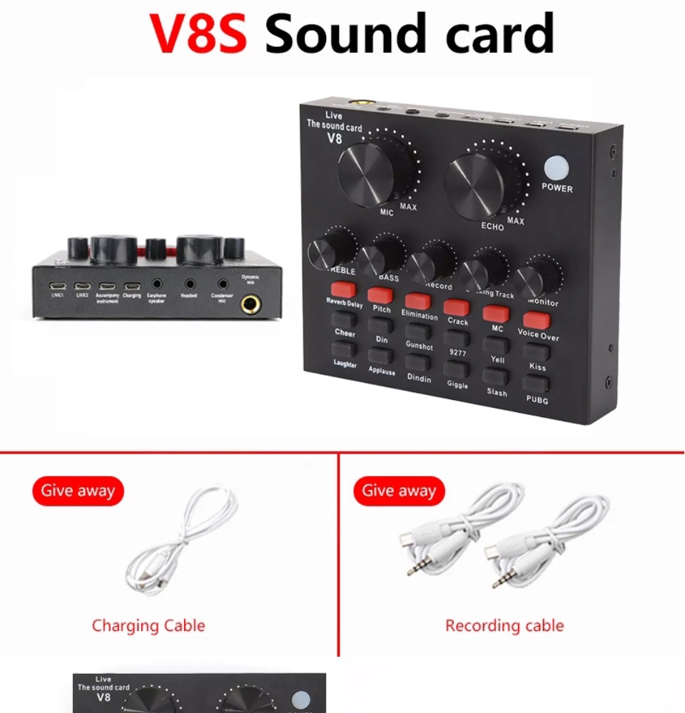 V8S External Soundcard Audio Mixer USB Micriphone PC Stereo Web Live  Broadcast