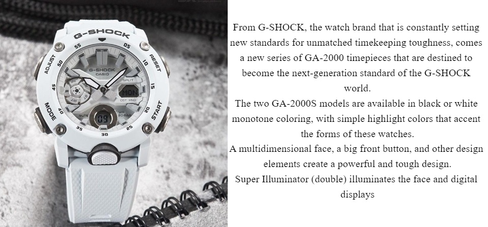 Casio G-Shock GA-2000S-7A White Carbon Core Guard 2021 Model