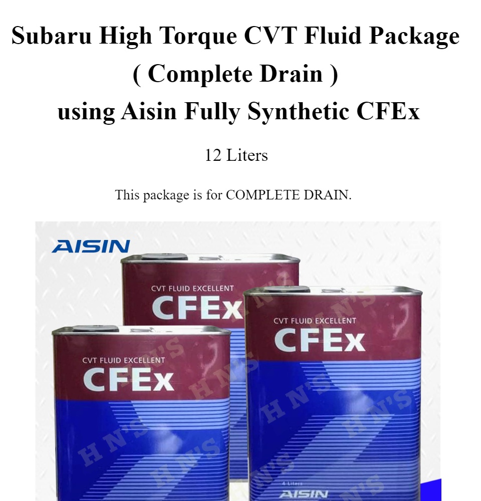Subaru High Torque CVT Fluid Package ( Complete Drain ) using