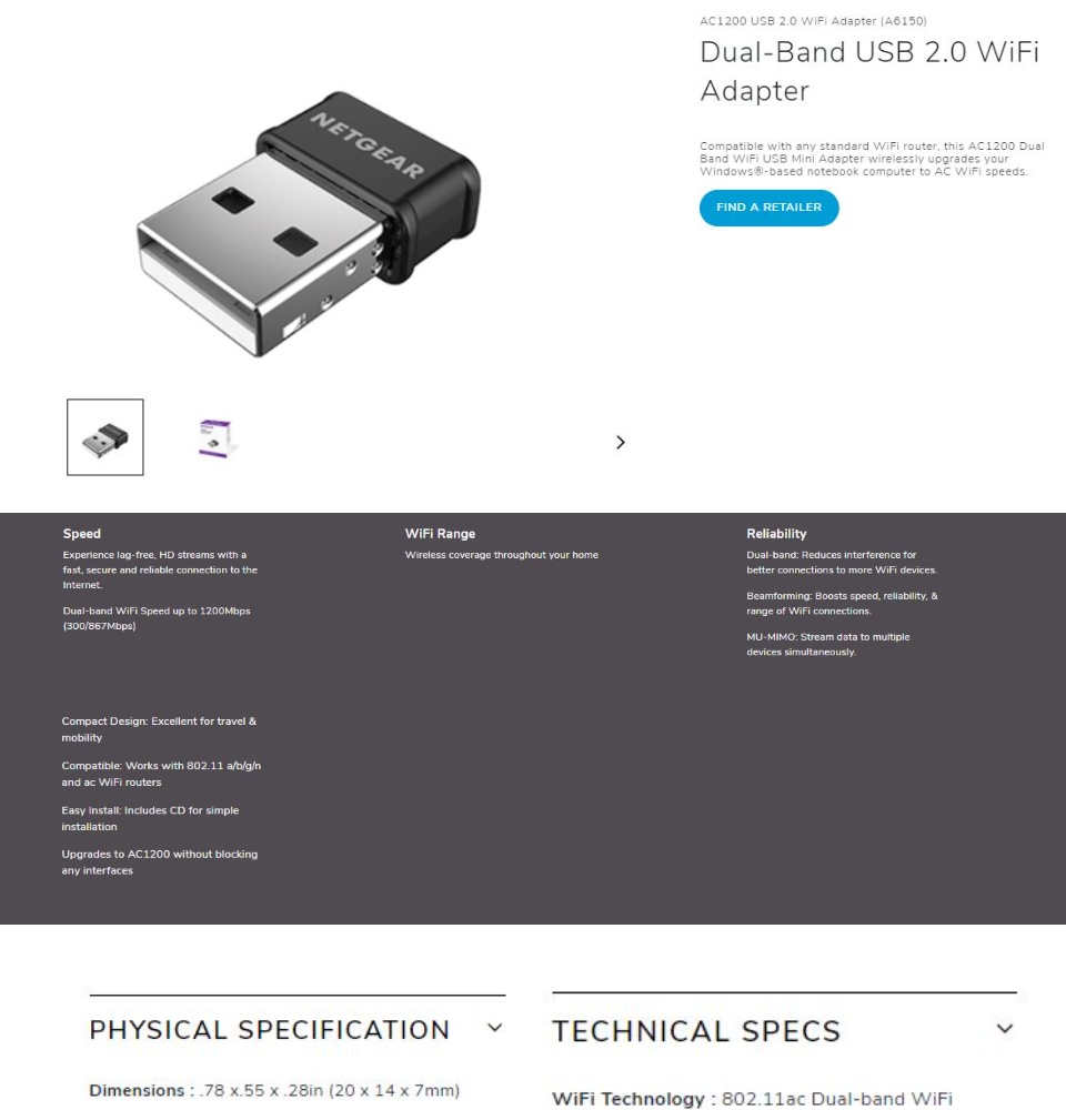 Dual-Band USB 2.0 WiFi Adapter - A6150