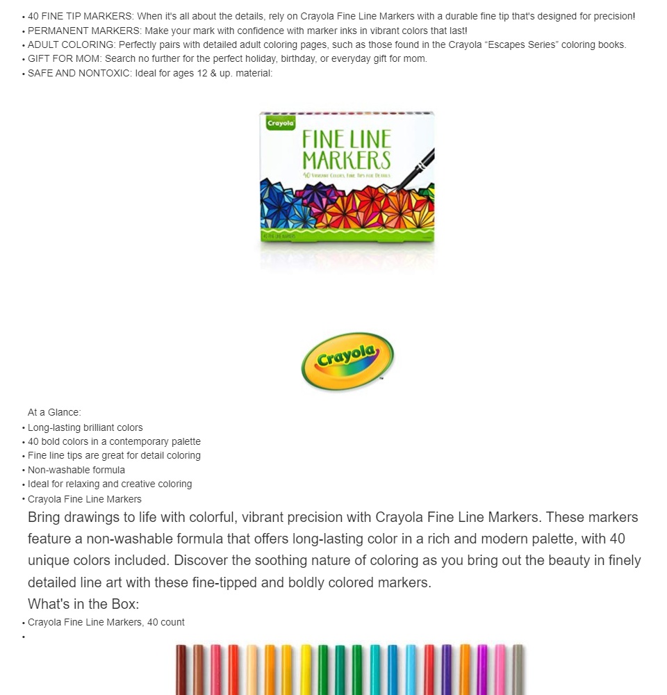 Crayola Adult Coloring, 40 Count Fine Line Markers, Other