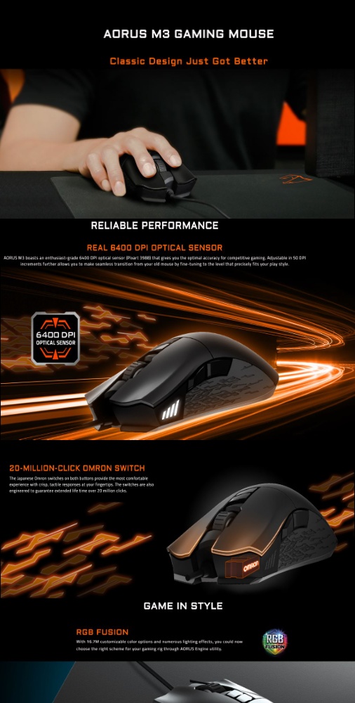 Gigabyte AORUS M3 Gaming Mouse GM-AORUS M3 6400 Dpi Optical