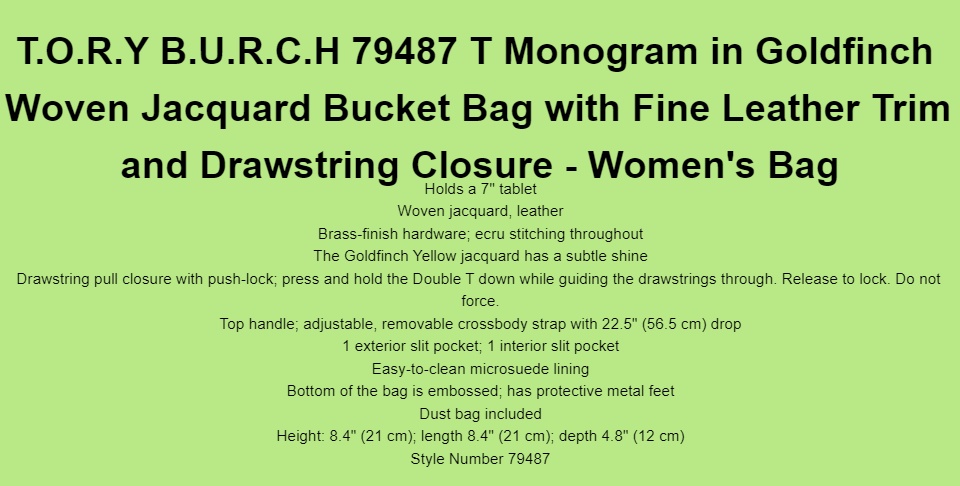 11667 TORY BURCH T Monogram Jacquard Bucket Bag GOLDFINCH