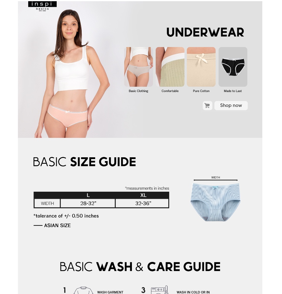 INSPI Basics 3pcs Panty for Women Slim Size Set Cotton Underwear