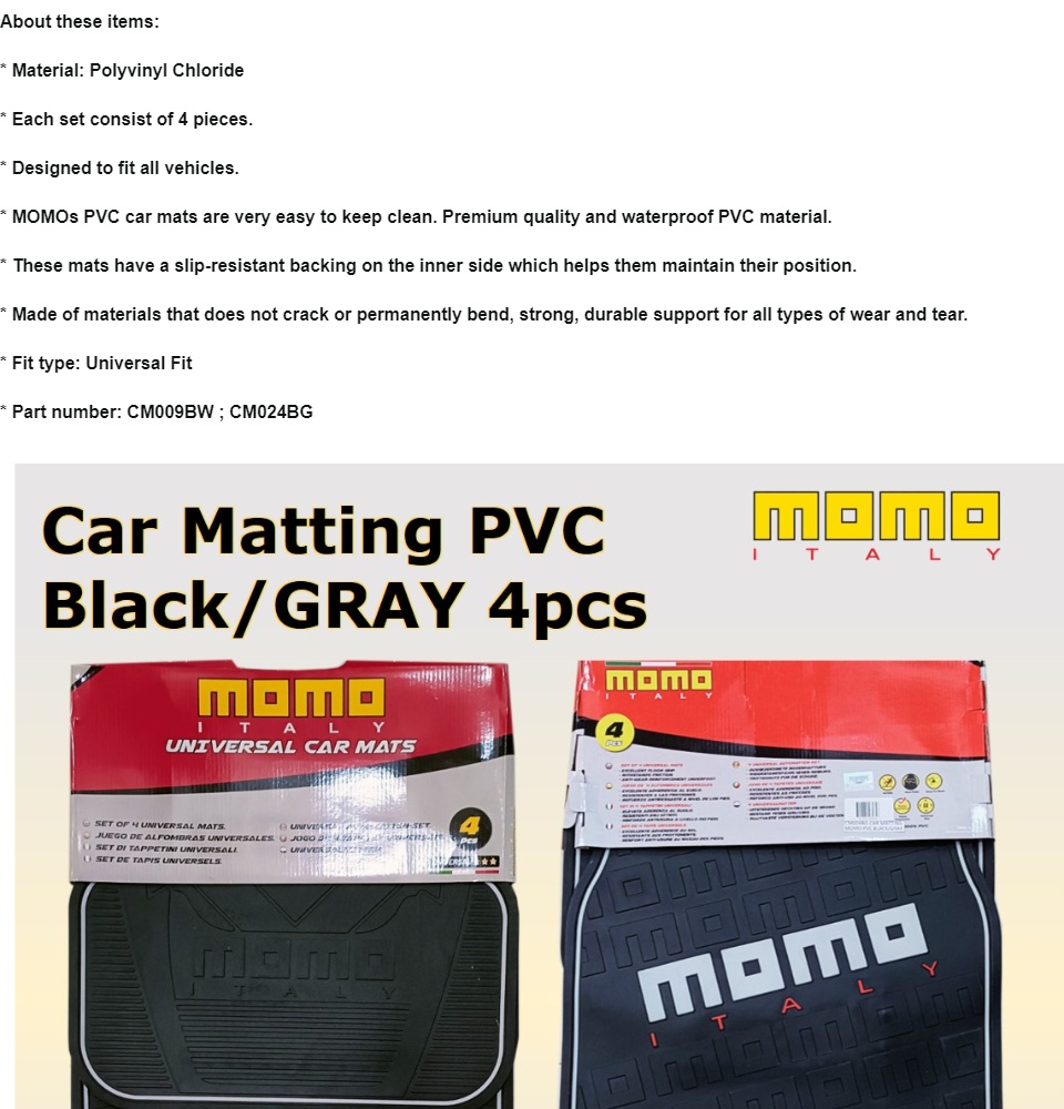 MOMO PVC Car Mats Universal Black Color Mats With White And Red