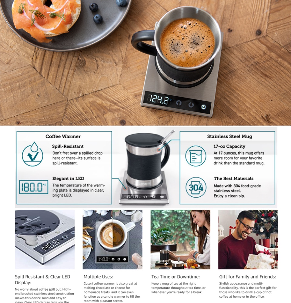 COSORI Coffee Mug Warmer & Mug Set, Touch Tech & LCD Digital Display, 304,  New
