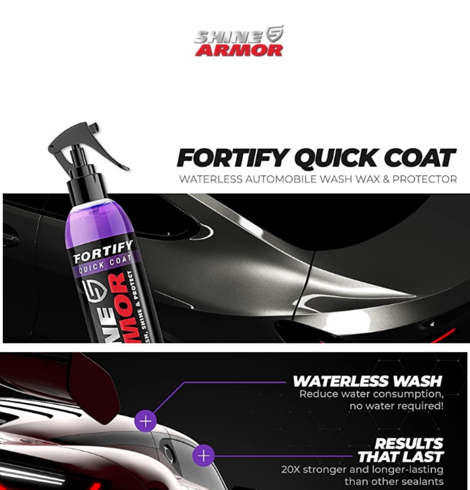 SHINE ARMOR Ceramic Coating Fortify Quick Coat Car Wax Polish Spray  Waterless Wash & Wax Hydrophobic Top Coat Polish & Polymer Paint Sealant  Detail