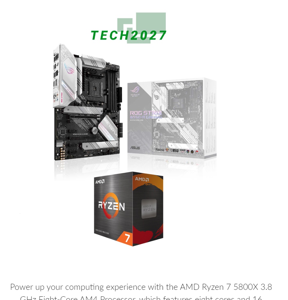 AMD Ryzen 7 5800X 3.8 GHz Eight-Core AM4 Processor with ASUS ROG Strix B550-A  Gaming DDR4 ATX Motherboard