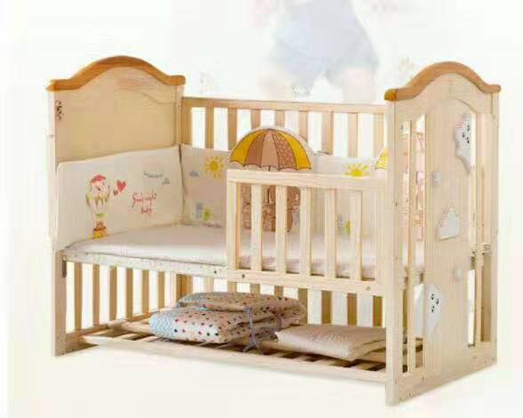 crib white and natural wood
