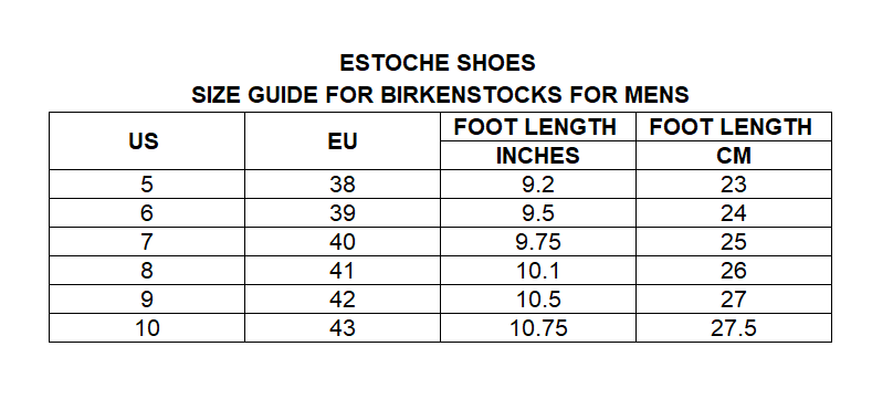 birkenstock size chart inches