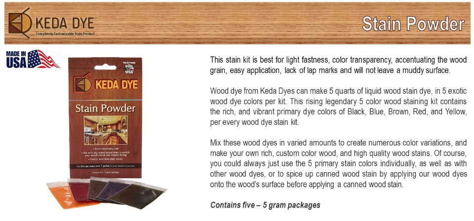 Keda Dye Color Kit 5 Color Wood Dyes Makes 5 Quarts In 5 Wood Stain Colors