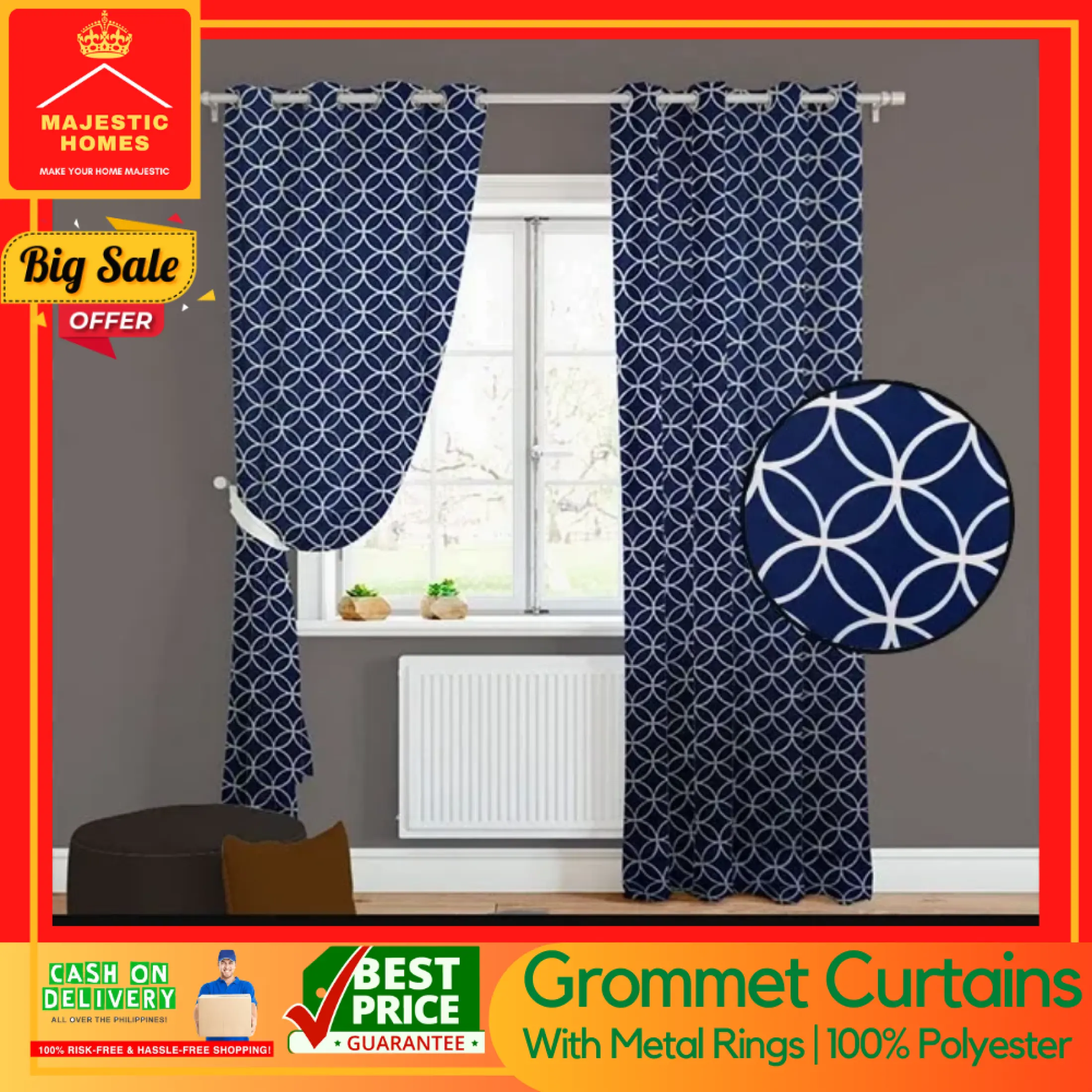 Majestic Homes Blue Gray 218 X 138cm Single Panel Blackout Curtain For Bedroom Curtain For Windows For Living Room Elegant Curtain With Rings Murang Mura Na Kurtina Sa Bahay On Sale Makapal Mahaba