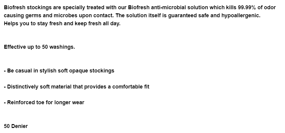 Biofresh SBF84 Ladies' Antimicrobial Elastic Band Pantyhose Stockings 50  Denier 1 pair