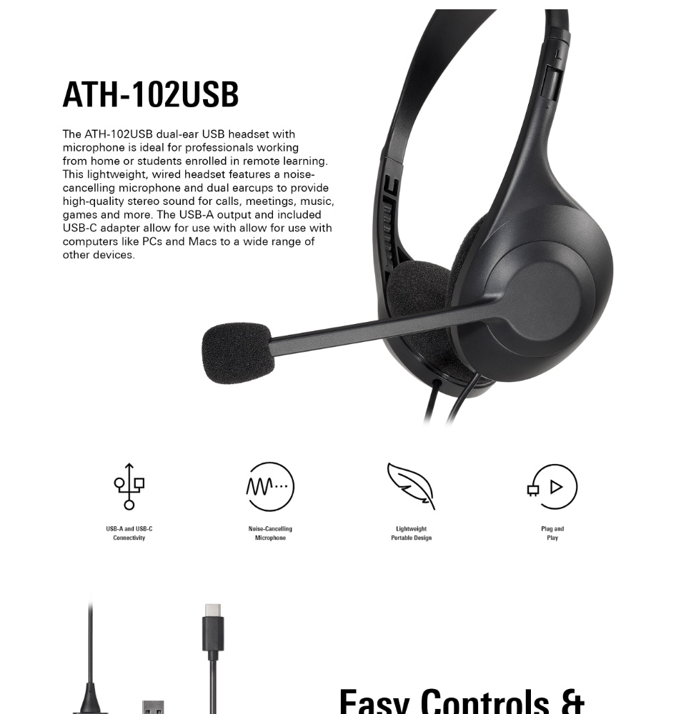 Audio-Technica ATH-102USB Auriculares USB estéreo