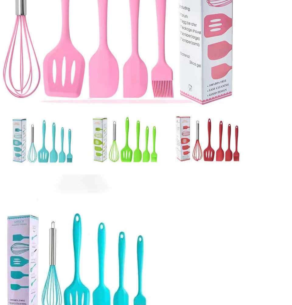 5pcs/set, Cartoon Men Design Silicone Baking Set, Silicone Kitchen Spoon,  Egg Beater, Scraper And Oil Brush, Can Stand, Cute Baking Tool, Household Ba