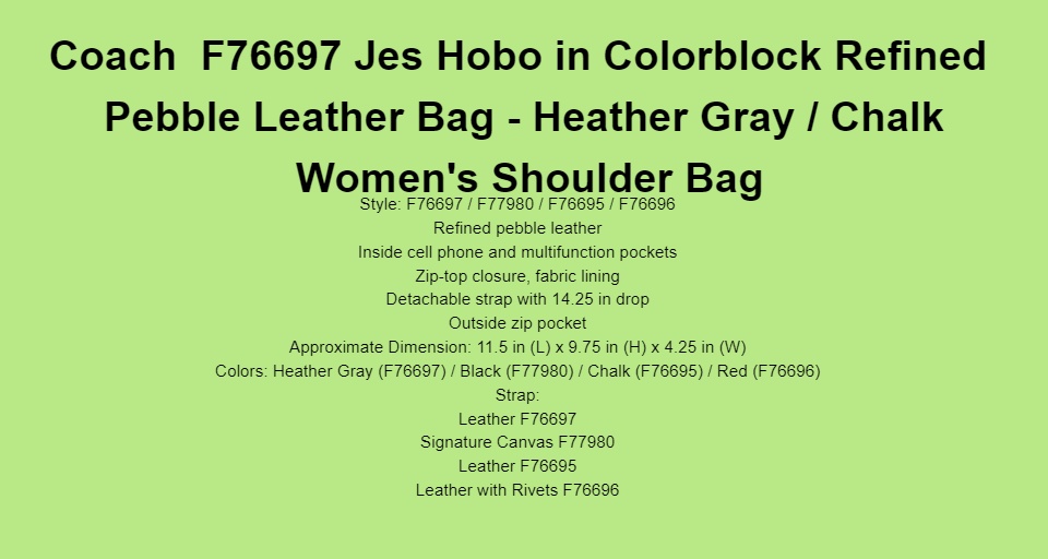 Guaranteed Original F77980 Coach Jes Hobo Refined Pebble Leather