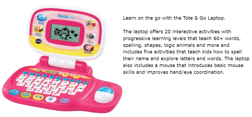 Vtech Tote 'n Go Laptop Pink W Mouse Kids Educational