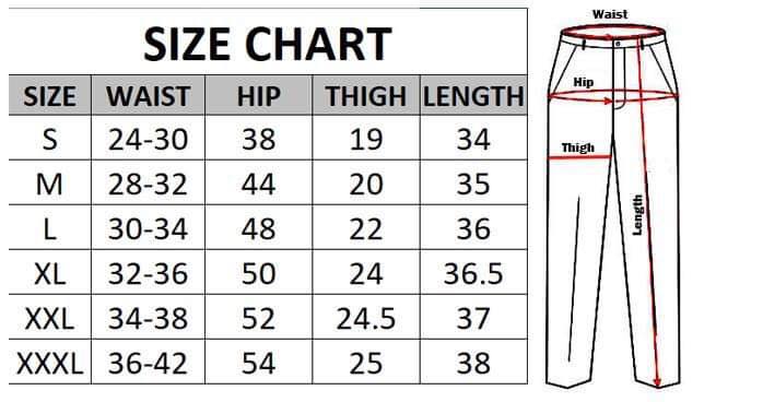 Unisex Pants Size Chart