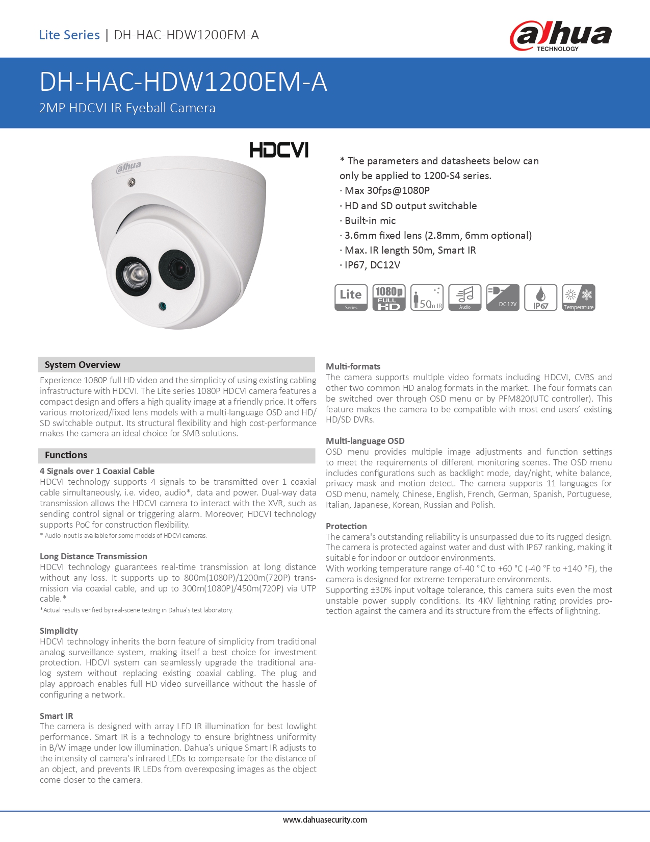 Dahua DH-HAC-HDW1200EM-A HD CCTV Camera Solution – 2 CAM Package | IR Night Vision | with Installation | Full HD 1080 | 24Hrs Recording