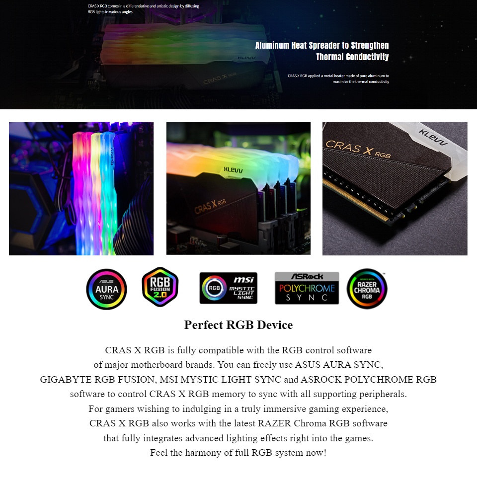 Klevv Cras X RGB 3200 MHz DDR4 16GB (8GBx2) DRAM Desktop 3200MHz