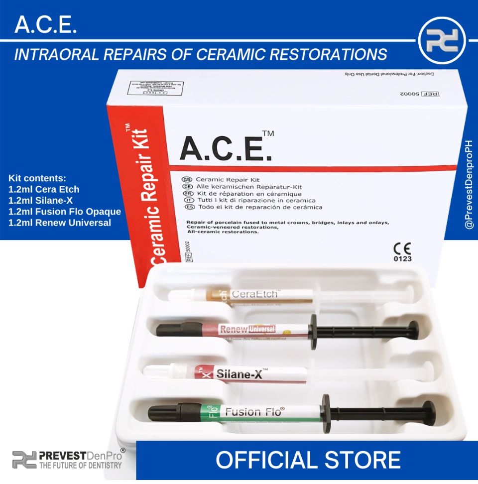 Prevest Denpro A.C.E Ceramic Repair Kit for Ceramic Veneered Restorations.