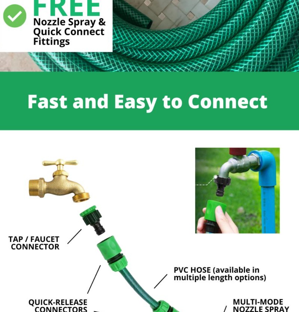 Garden Hose with Spray, (10, 15, 20, 30, 40 Meters) 1/2 Size Heavy Duty  PVC, Complete Water Hose Set with Nozzle Spray Connectors / Adaptors for  Gardening / Washing - Cozy Spaces