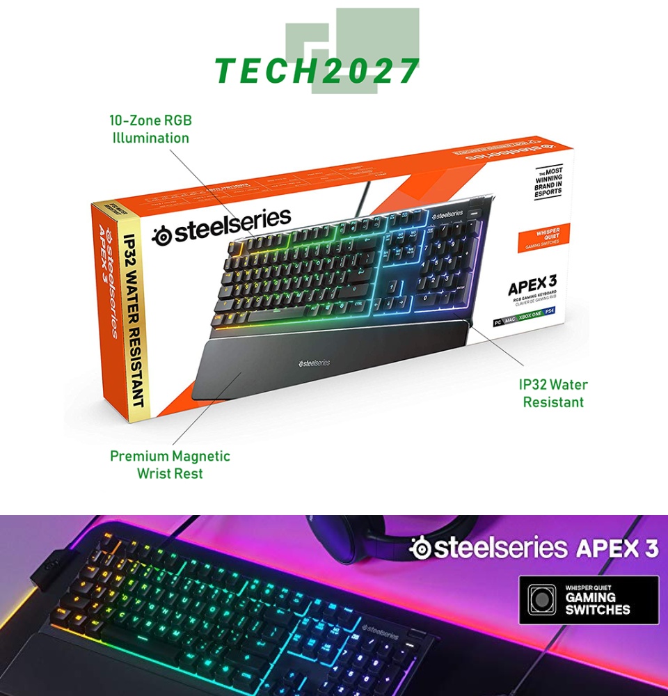 SteelSeries Apex RGB Gaming Keyboard – 10-Zone RGB Illumination – IP32  Water Resistant – Premium Magnetic Wrist Rest (Whisper Quiet Gaming Switch)  Lazada PH