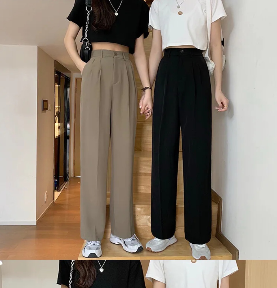 Women's Summer Thin Suit Wide Leg Pantalons Korean Casual Sag High Waist  Straight Pants Basic Office Baggy Trousers
