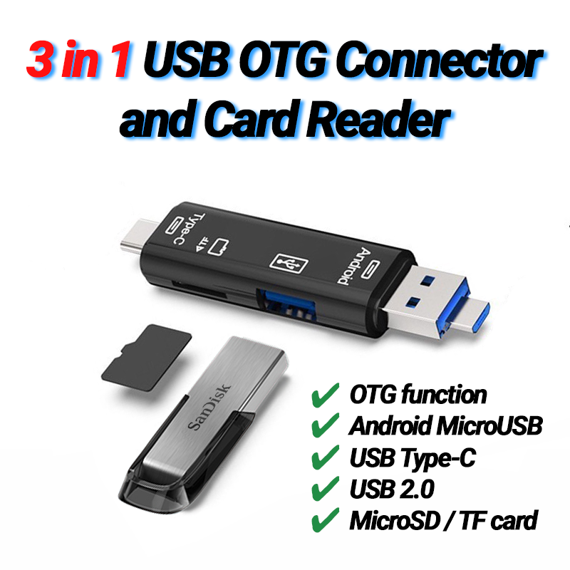 3 In 1 Android Usb Otg On The Go Connector And Microsd Card Reader