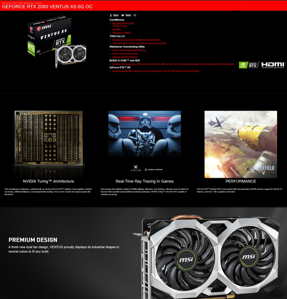 MSI great GeForce RTX 2060 VENTUS XS incredible