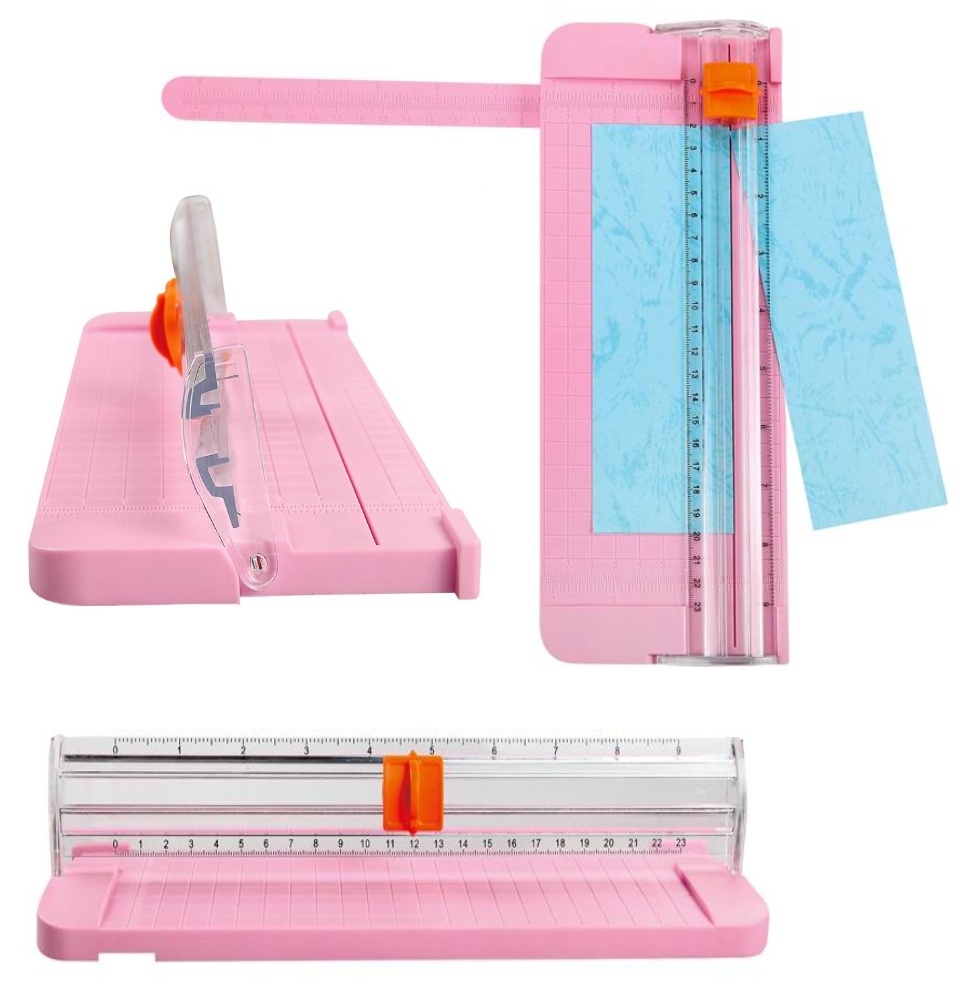 Paper Cutter Crafts DIY Projects Non Slip Small Durable Hand Tool Paper Cutting Machine for Hotel Office Cardstock Invitations Pictures Pink, Size
