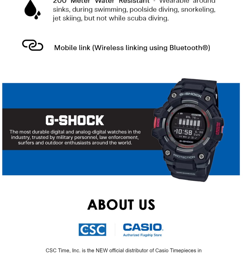Casio G-Shock (GBD-100-1DR) GBD-100 Black Resin Strap Bluetooth