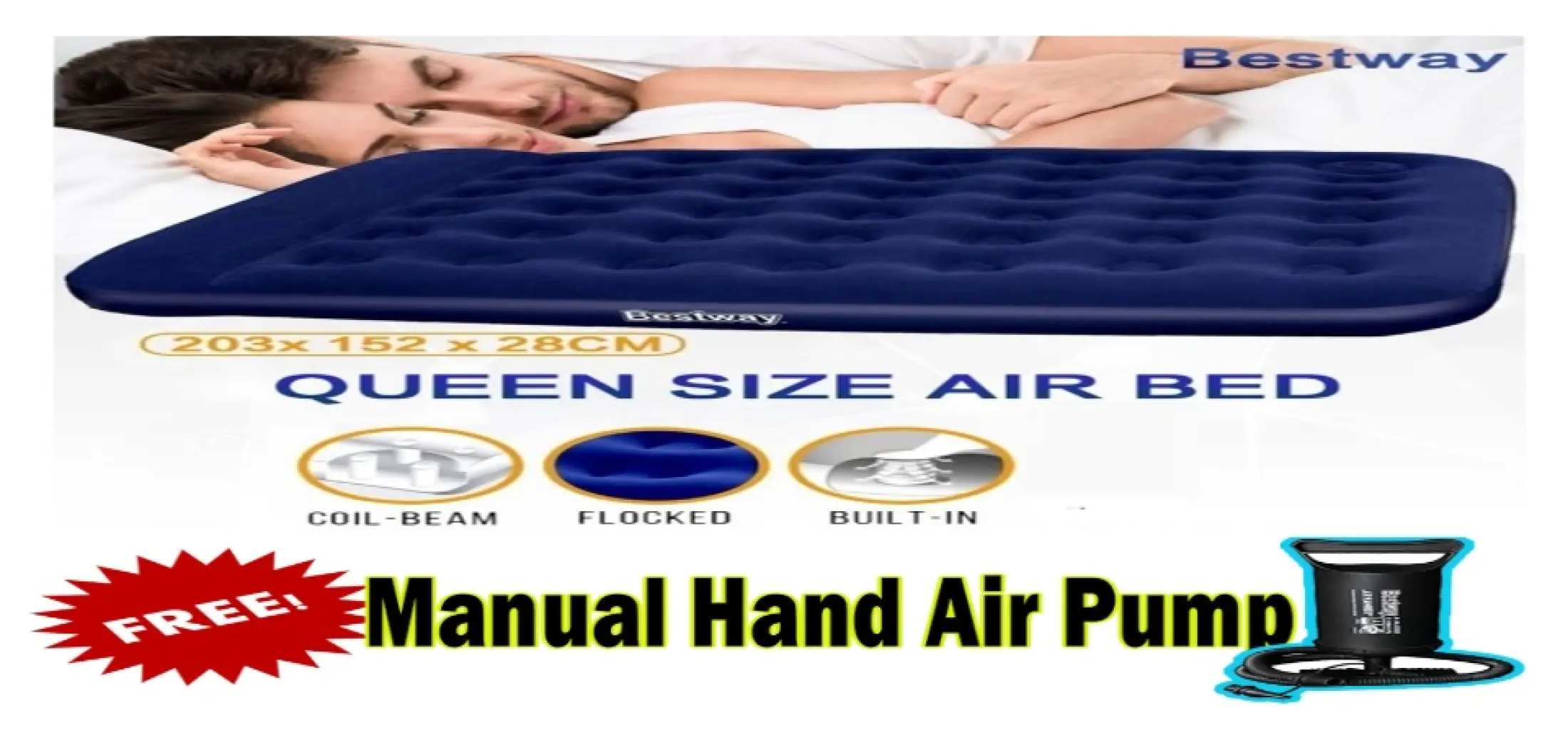 cod bestway inflatable air bed 2 03m x 1 52m x 22cm queen size airbed blue mattress 67003 with free manual hand air pump lazada ph