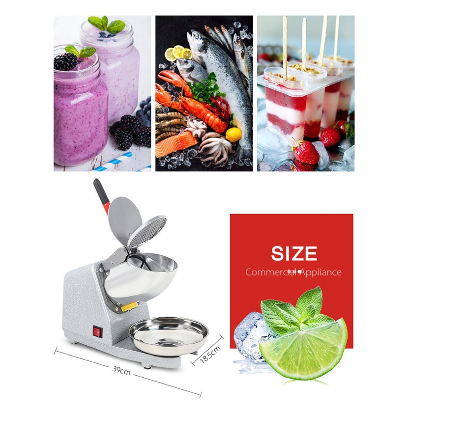 Ice Crusher Prevent Splash Electric Double Blades Snow Cone Maker 2200RPM  Shaved Ice Machine Home And Commercial Ice Crushers