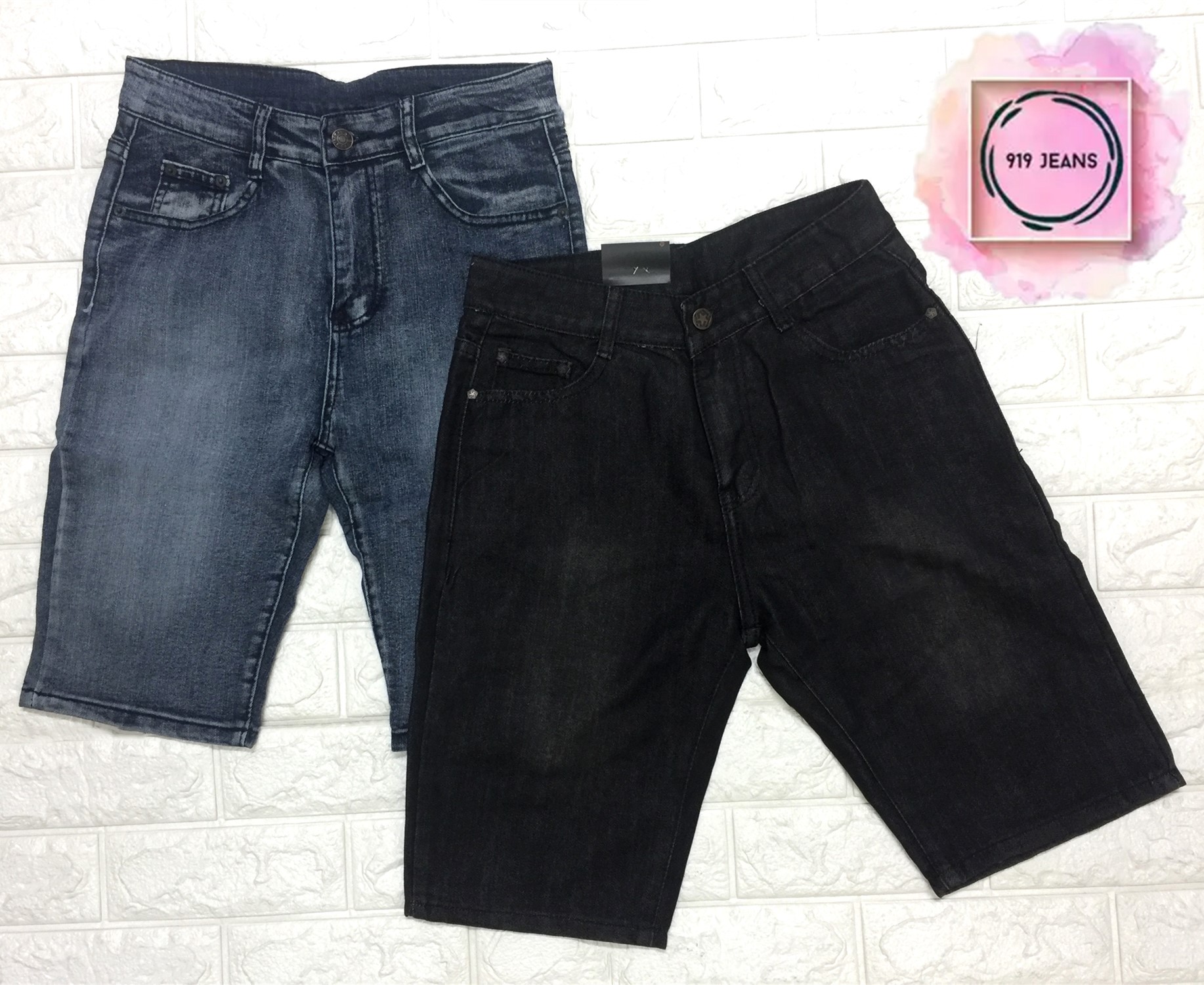 denim shorts above the knee