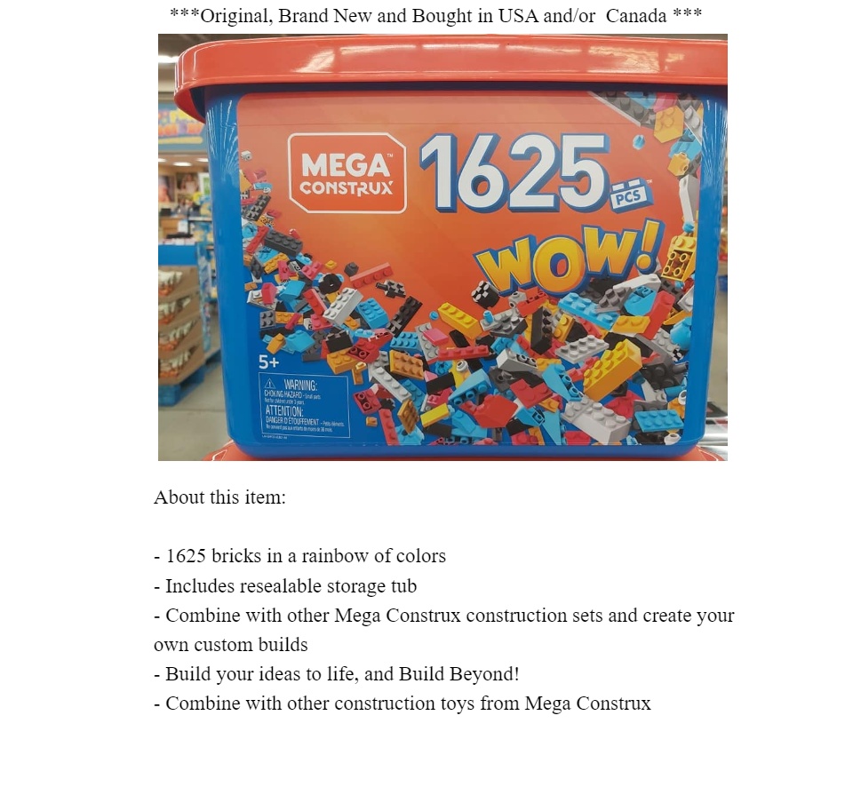 Mega outlets Construx 1625 Piece Set