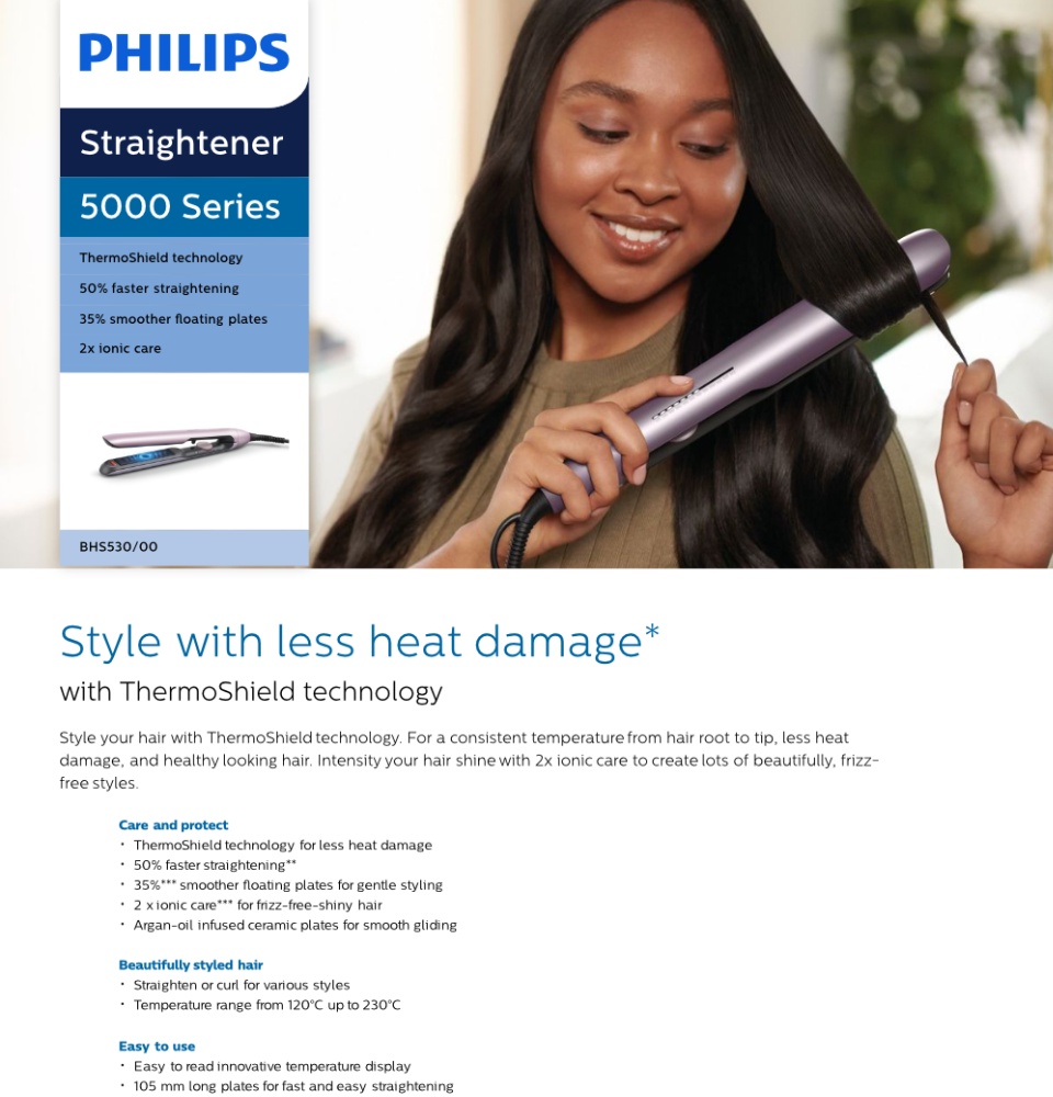 Philips Hair Straightener Series 5000 BHS530 00 ThermoShield