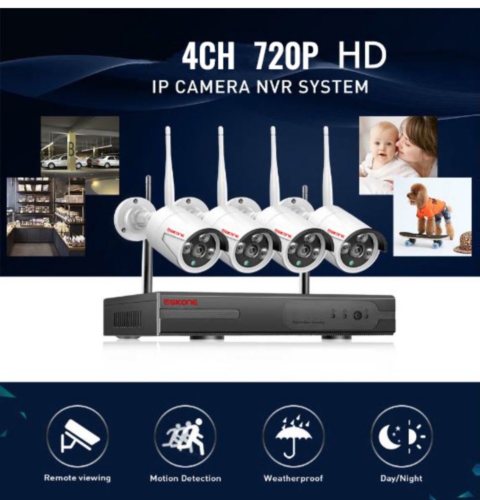 hd 4 channel 720p wireless ip camera cctv security surveillance system nvr kit