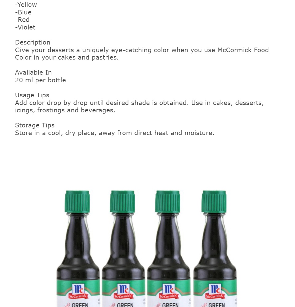 MCCORMICK FOOD COLORS 20ml - RED / YELLOW / VIOLET / BLUE / GREEN