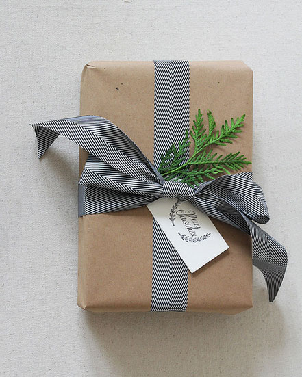 brown wrapping paper and ribbon