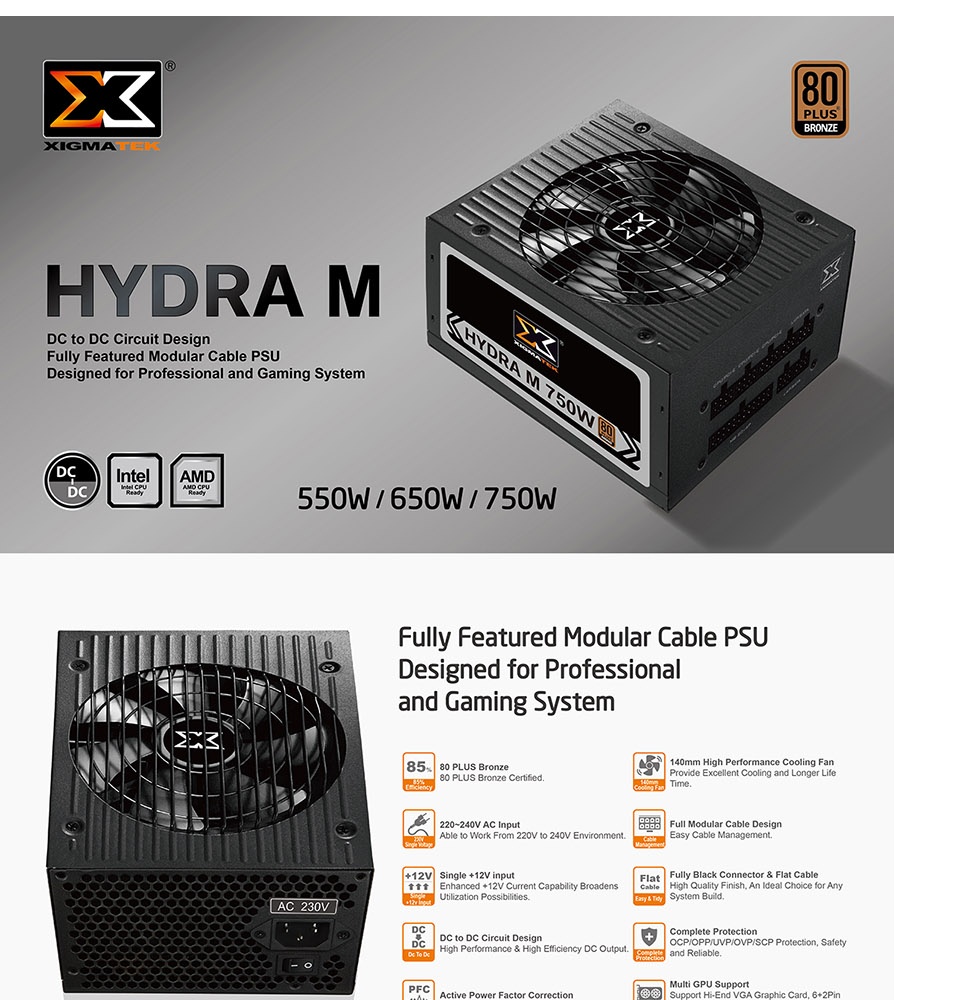 XIGMATEK Hydra M 750W Alimentation PC Modulaire 80Plus Bronze avec