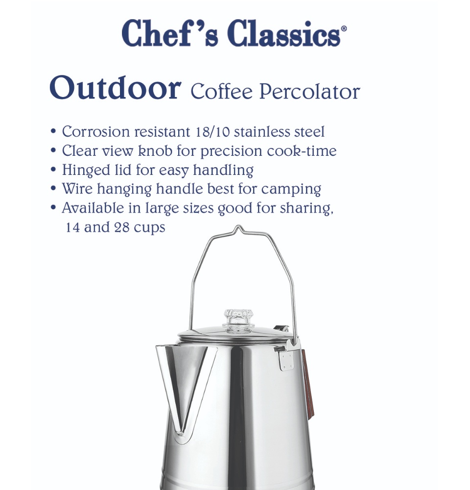 Texsport Stainless Steel Coffee Pot Percolator,14 cups for Outdoor  Camping,Silver