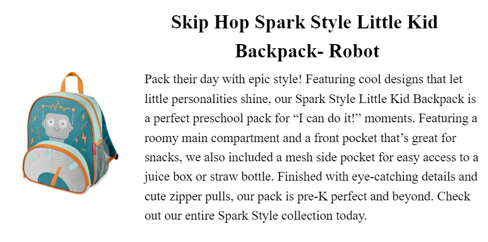 Spark Style Little Kid Backpack - Robot