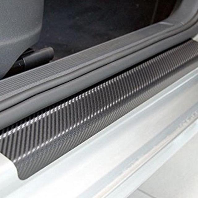 4Pcs 3D Carbon Fiber Black Car Door Sill Scuff Plate Cover Anti Scratch Sticker