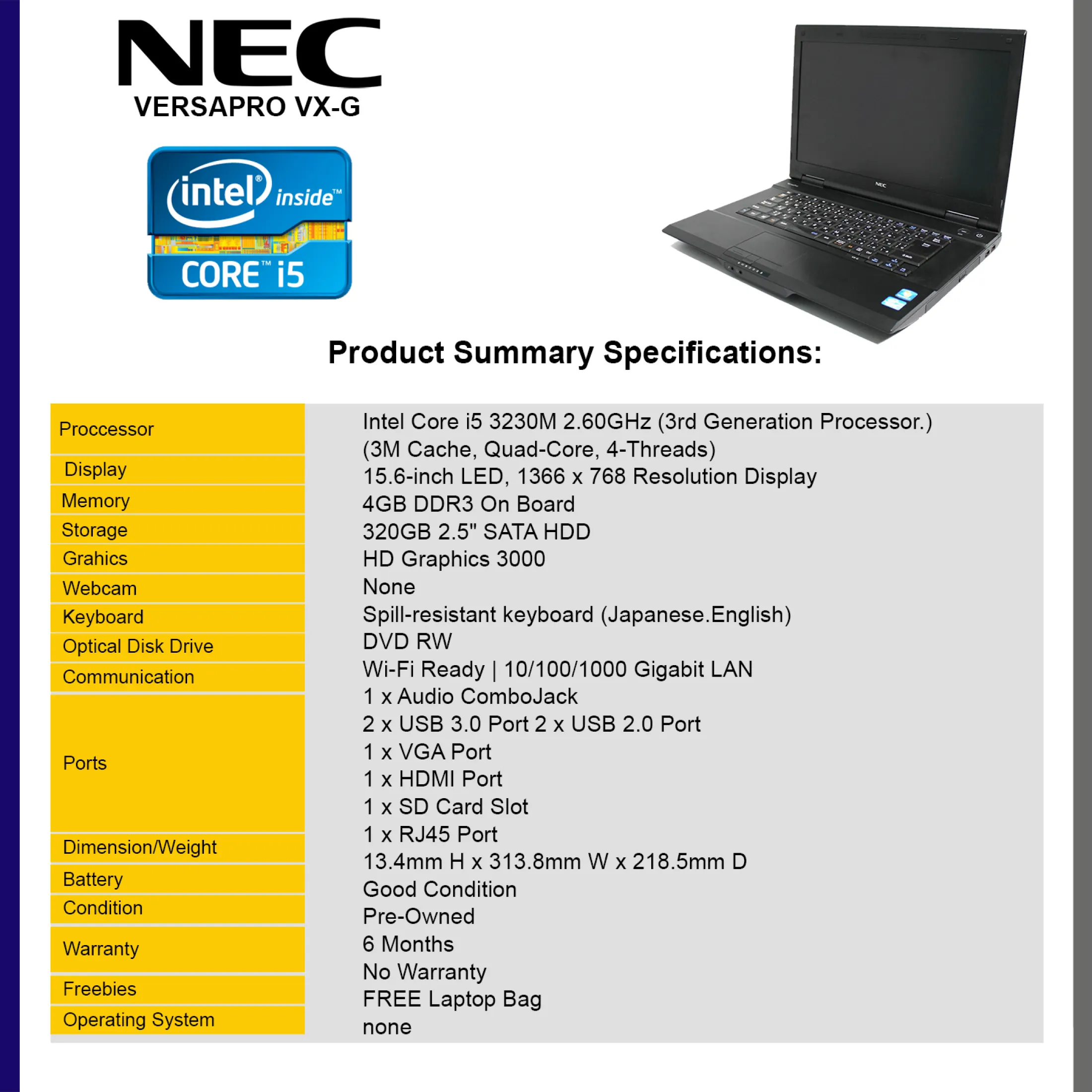 Laptop Nec Versapro Vxg Core I5 3rd Gen Processor Lazada Ph
